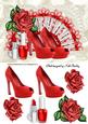 Red Shoes with Roses on Lace Fan