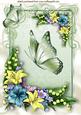 Spring Flowers and Green Butterflies A4