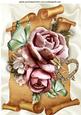 Pink Roses and Butterflies on a Scroll A4