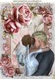 Frame of Pink Roses with Kissing Wedding Couple A4