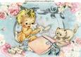 Naughty Baby Girl, with Playful Kitty in Rose Frame A4