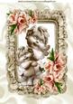Little Cherubs with Peach Flowers in Frill Frame A4