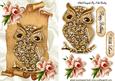 Gold Diamond Owl on Scroll with Peach Flowers