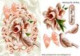 Peach Little Birds with Peach Flowers in Ornate Frame