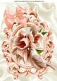 Peach Little Birds with Peach Flowers in Ornate Frame A4