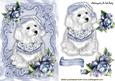 Lovely Westie in Blue on Ornate Frame with Blue Roses