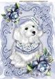 Lovely Westie in Blue Santa Hat with Blue Roses A4