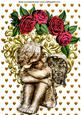 Little Stone Cherub with Red Roses and Butterflies A4