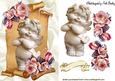 Cute Cuddly Cherub with Peach Roses on a Scroll