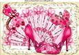 Pink Sparkle Shoes on Fan with Butterfly & Dragonfly A4