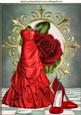 Red Gown with Red Rose & Champers A4