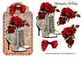 White Stripe Boots with Red Roses on a Tag