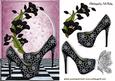 Black Shoes with Pearls and Black Flowers