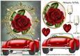 Red Sports Car, with Red Roses & Hearts