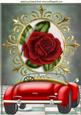 Red Sports Car, with Red Roses & Hearts A4