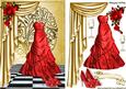 Red Gown with Gold Drapes and Red Roses