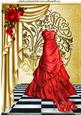 Red Gown with Gold Drapes and Red Roses A4