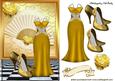 Gold Dress with Shoes on a Fan with Rose