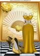 Gold Dress with Shoes on a Fan with Rose A4