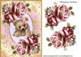 Cuddly Brown Teddy in Frame of Pink Roses