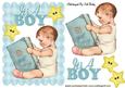 Vintage Baby Boy Reading a Book with Stars