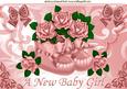 Baby Girl Bootees and Roses on Scalloped Envelope A4