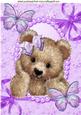 Cuddly Brown Bear with Purple Butterflies A4