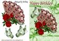 Lace Fan with Red Roses and Green Butterflies