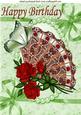 Lace Fan with Red Roses and Green Butterflies A4