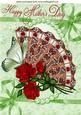 Lace Fan with Red Roses and Green Butterflies for Mum A4