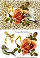 Gold Roses and Little Bird in Ornate Frame