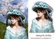 Vintage Lady in Feather & Flower Bonnet with Blossoms