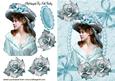 Vintage Lady in Bonnet of Flowers with Blue Roses