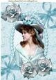 Vintage Lady in Bonnet of Flowers, Blue Roses A4