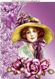 Pretty Lady with Pink Roses in a Flower Bonnet A4