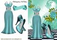 Turq Gown with Shoes and Turq Roses