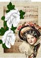 Vintage Lady with White Roses on Music Sheet A4