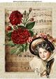 Vintage Lady with Red Roses on Music Sheet A4