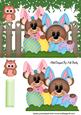 Easter Bunnies in the Garden with Owl