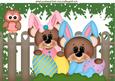 Easter Bunnies in the Garden with Owl A4
