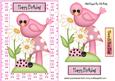 Little Pink Bird in the Garden with Flowers