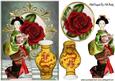 Pretty Oriental Lady with Vase & Red Rose