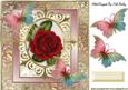 Red Rose, with Rainbow Butterflies in Ornate Frame 8x8