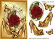 Gold Sparkle Shoes with Red Rose