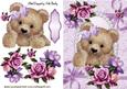 Cute Fuzzy Bear in Bows and Pearls with Roses