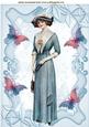 Vintage Lady in Blue with Butterflies A4
