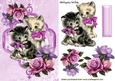 Vintage Kittens with Pink Roses in Frame