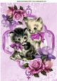 Vintage Kittens with Pink Roses in Frame A4