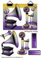 Old Gramophone and Phone in Purple Steampunk