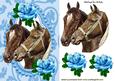 Horses with Blue Roses in Ornate Frame